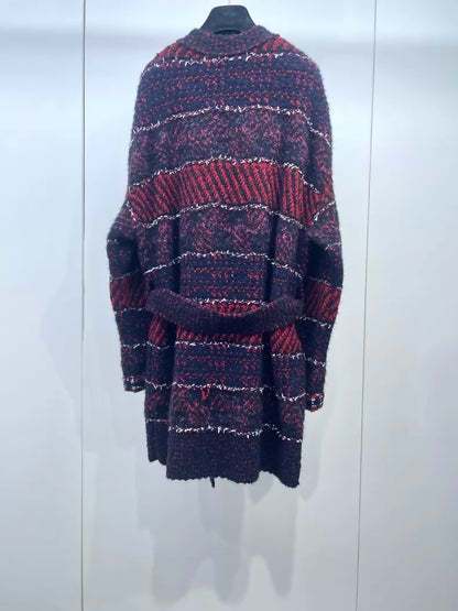 Chanel 23B red belted knit long coat