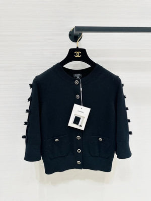 Chanel 25k black bow-tie knit cardigan
