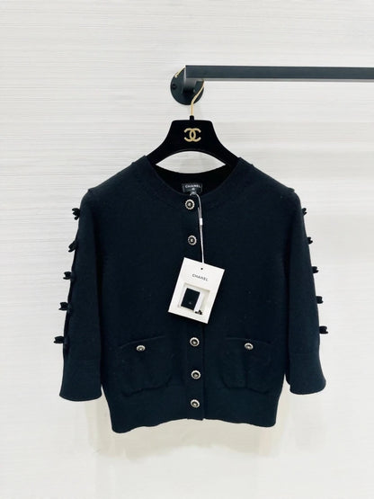 Chanel 25k black bow-tie knit cardigan