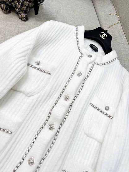 Chanel 22b white chain-strap four-pocket jacket