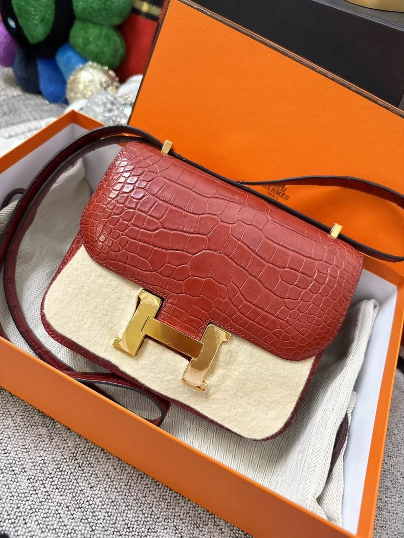Hermes Constance 19 Ferrari red glossy crocodile