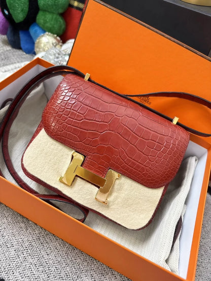 Hermes Constance 19 Ferrari red glossy crocodile