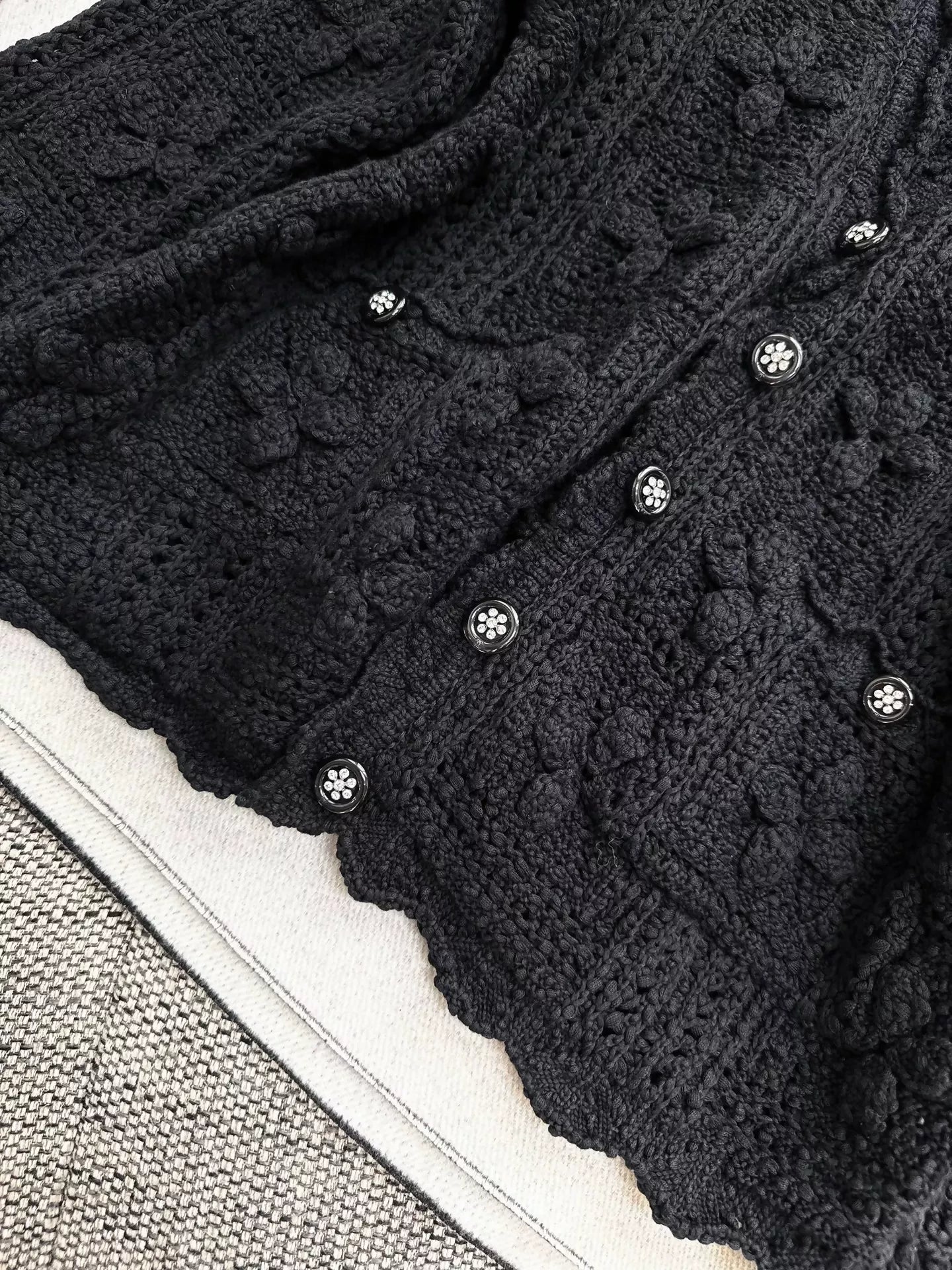 Chanel 25c black crochet knit cardigan