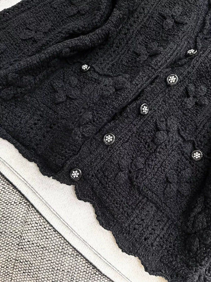 Chanel 25c black crochet knit cardigan