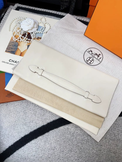 Hermes Pochette Pliplat milkshake white