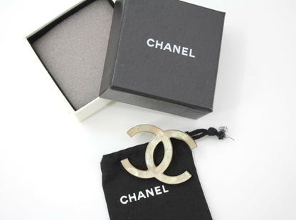Chanel Vintage B11A Mother-of-Pearl Large CC Matte Gold Brooch