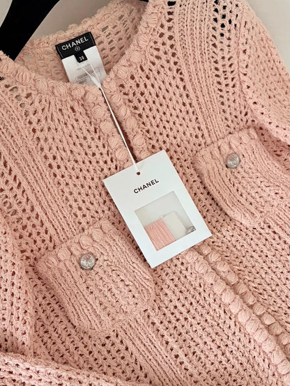 Chanel 17C nude pink knit cardigan