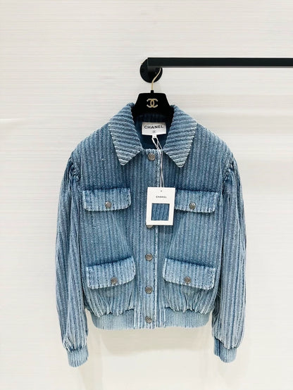 Chanel 25K blue jacket with stripes and sequins