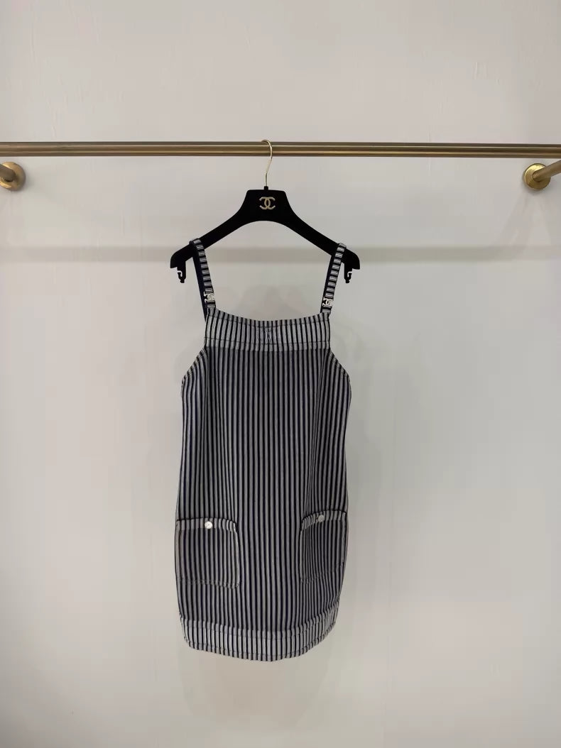 Chanel 25p black and white striped dress