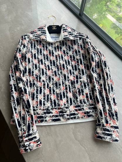Chanel 19K Black and white denim tweed jacket