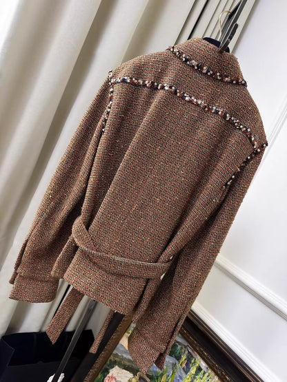 Chanel 25A brown tweed jacket and skirt
