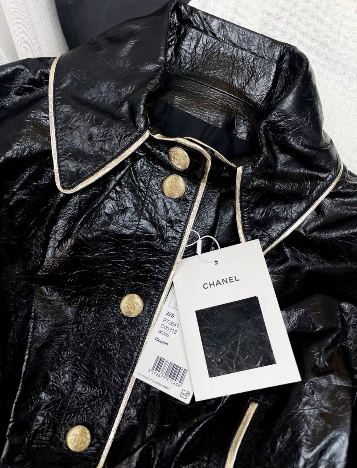 Chanel 22SS black gold two-pocket leather jacket