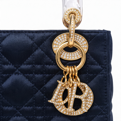 Dior Mini Lady Dior Navy Blue Gold Crystals Lucite Silk Handbag
