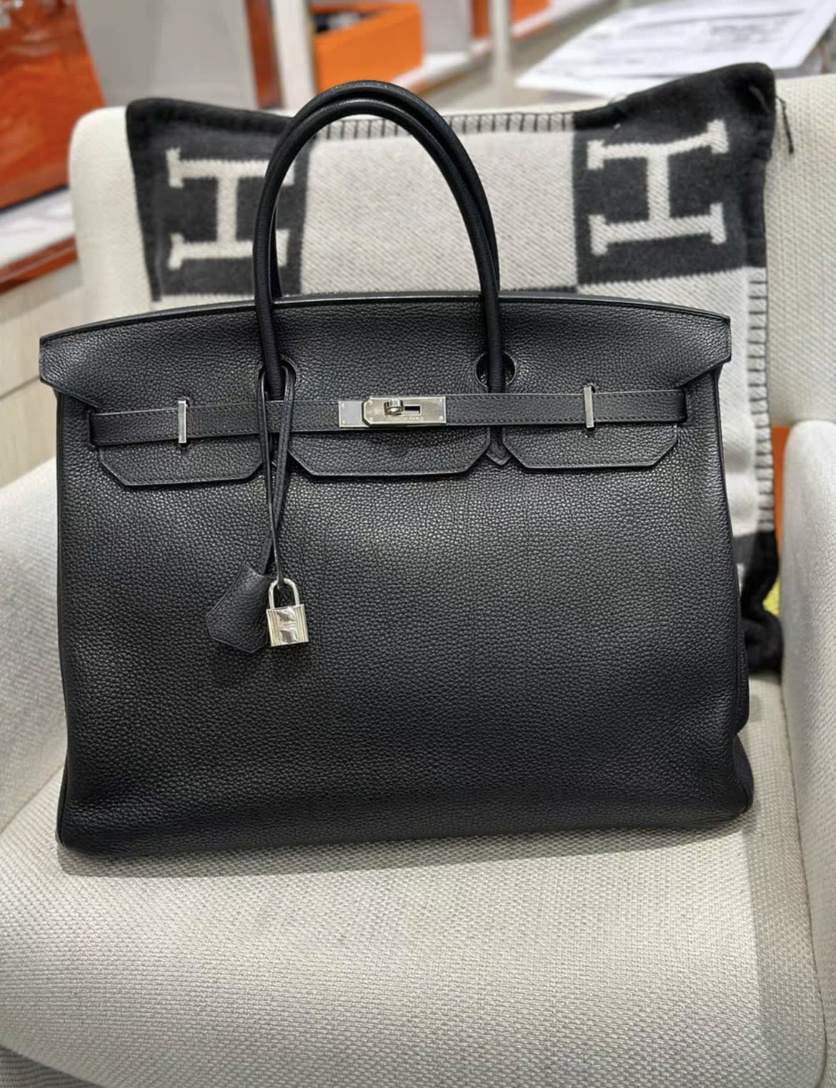 Hermès Hermes birkin40 black Togo leather palladium hardware stamp N - 40 Tote Bag - Secondhand luxury from Wararni