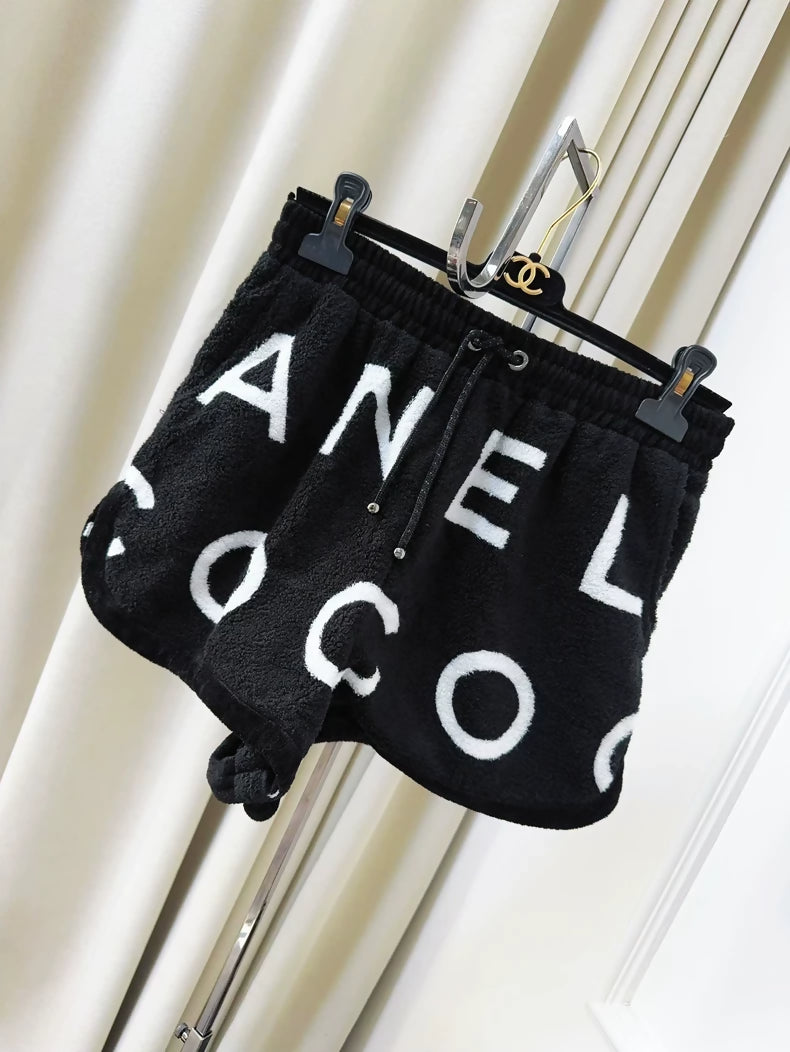 Chanel 23M coco beach black and white logo terry shorts