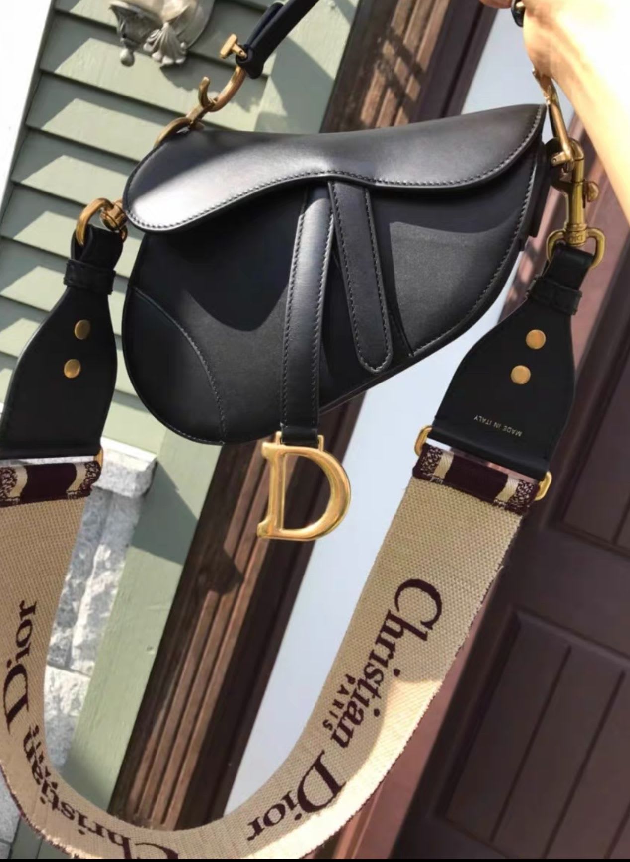 Dior saddle bag black gold