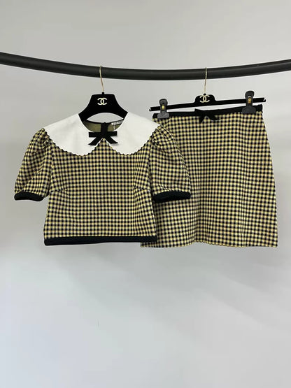 Miu Miu houndstooth suit with Peter Pan collar