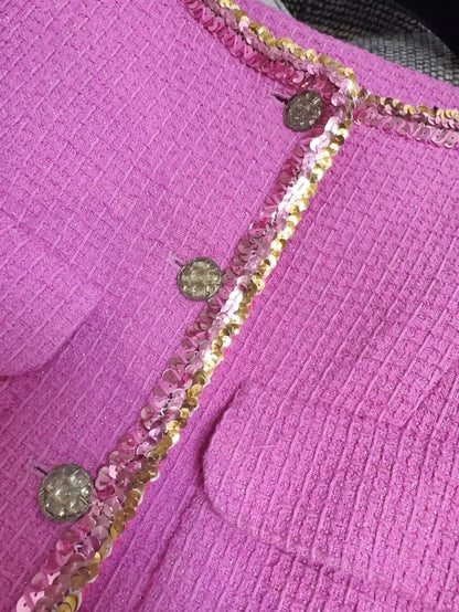 Chanel 22S pink sequined tweed coat/dress