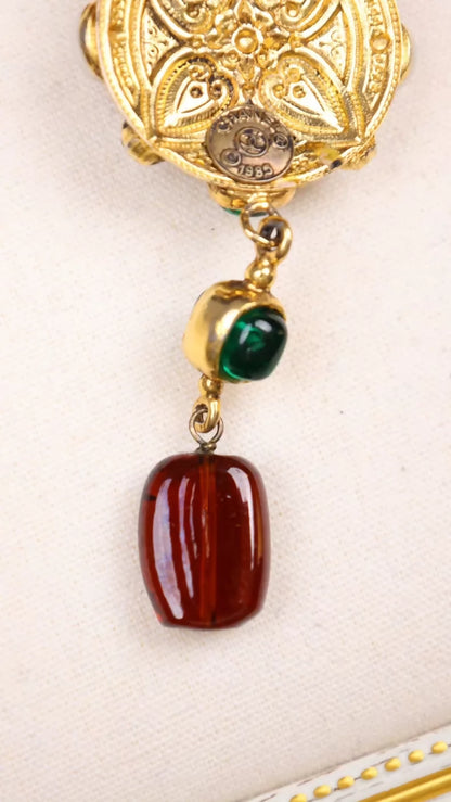 Chanel 1985 Ruby and Emerald Glass Pendant Necklace