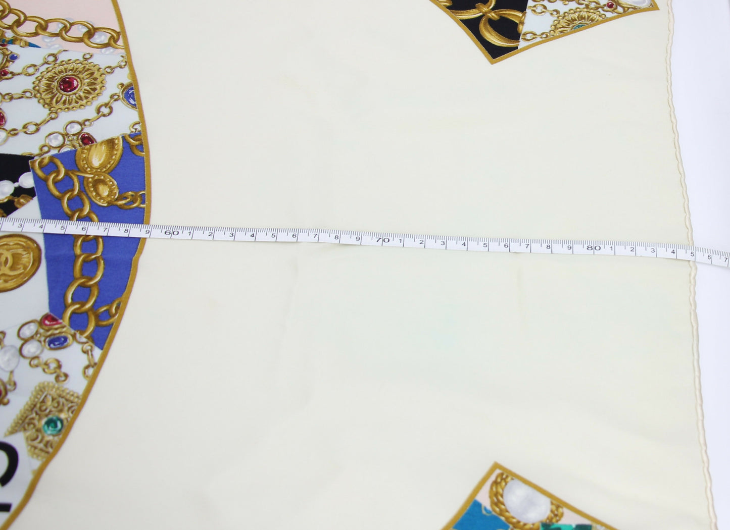 Chanel 100% Silk Beige Jewelry Pattern Scarf