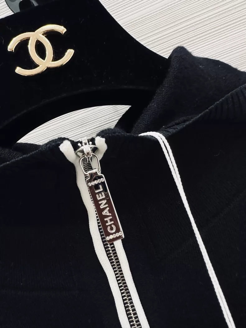 Chanel Coco Neige black hooded knit cardigan, size F38,