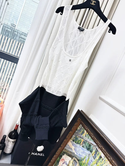 Chanel 24s black and white knit dress