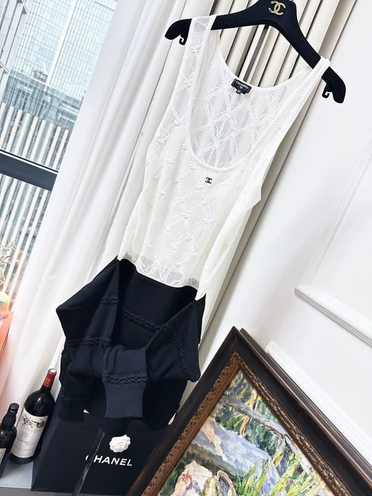 Chanel 24s black and white knit dress