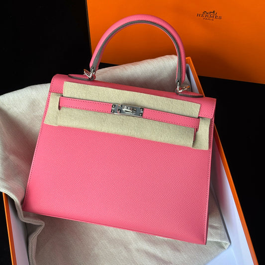 Hermès Kelly Sellier 25 Rose Lipstick Epsom with Palladium Hardware