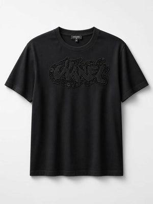 Chanel 20S Black Cotton Cut Out Embroidered Tee Shirt