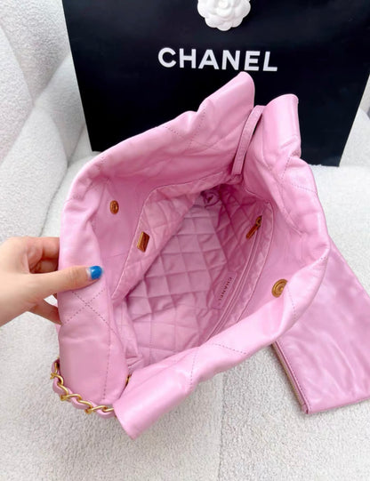 Chanel 22bag pink leather gold hardware