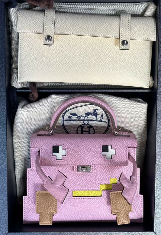 Hermès Limited Edition Kelly Doll Picto "Quelle Idole" Mauve Sylvestre Epsom with Palladium Hardware