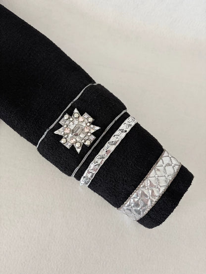 Chanel 22A Astro Black Silver Gemstone Beaded Jacket