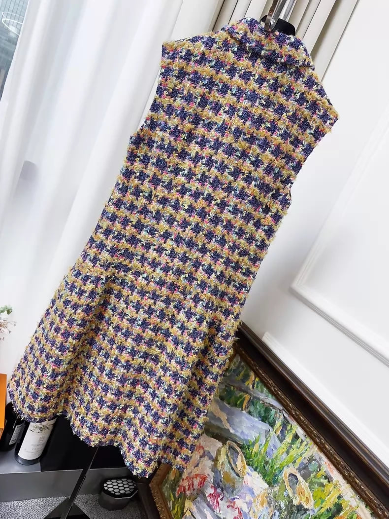 Chanel 22A Purple Glitter Houndstooth tweed Dress