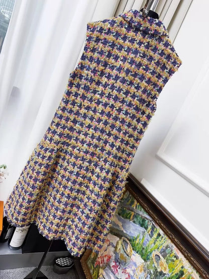 Chanel 22A Purple Glitter Houndstooth tweed Dress