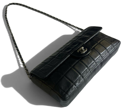 Chanel Black Lambskin East West Chocolate Bar Flap SHW