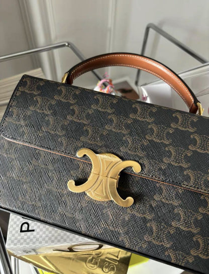 CELINE Triomphe Triumphal Arch Metal large lock old flower logo print full print canvas parquet leather box bag Shoulder crossbody