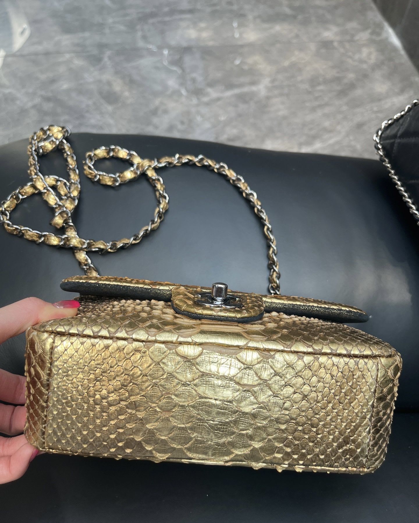 Chanel gold snakeskin big mini