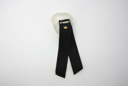 Chanel Vintage 81-85 Satin Fabric Black Camellia Ribbon Brooch