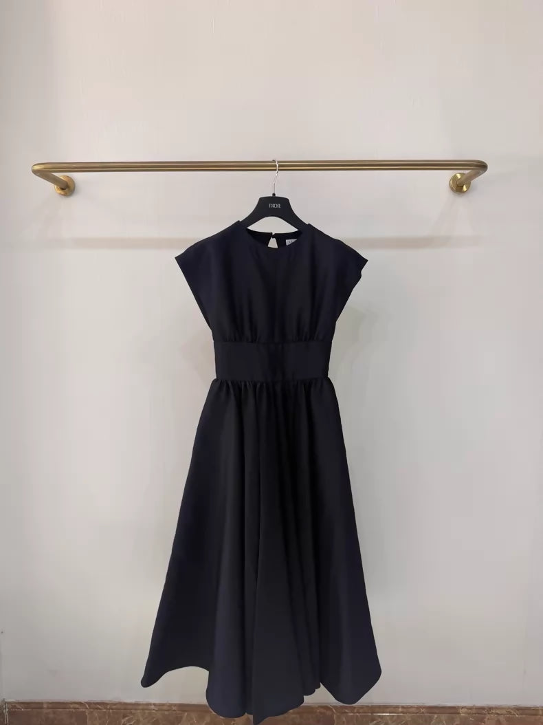 Dior black pleated evening gown in silk and wool