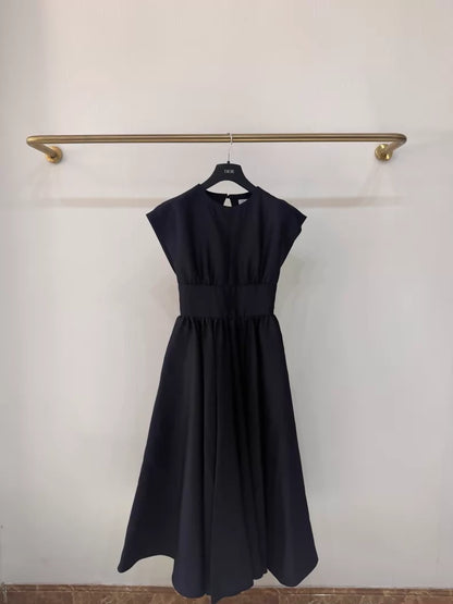 Dior black pleated evening gown in silk and wool