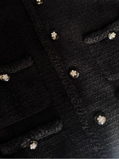 Chanel 23K Black tweed Jacket with Camellia buttons