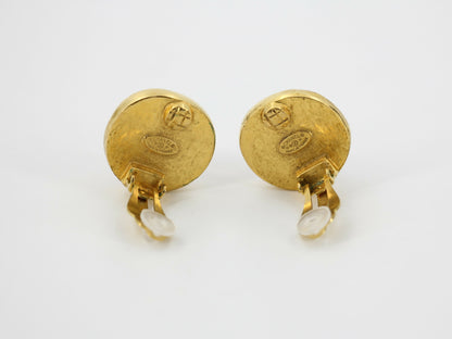 Chanel Vintage 98P Imitation Beeswax Red & Gold-Tone CC Clip-On Earrings