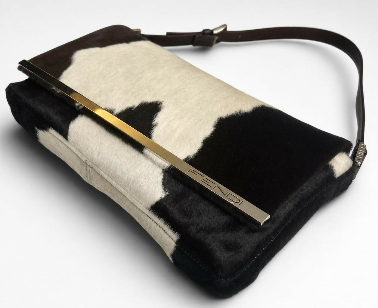 Rare Vintage 1999 FW FENDI Cow Print Pony Baguette Flap Bag