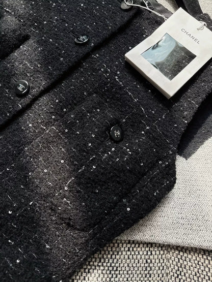 Chanel 24B black tweed sequin vest
