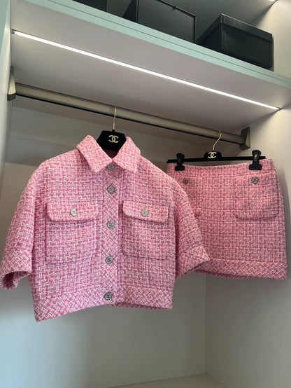 Chanel 23P pink tweed jacket & skirt set