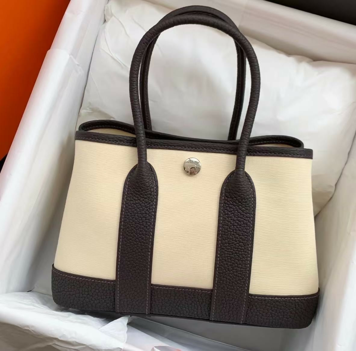 Hermès Mini Garden Party 20 Rouge H / Brique (T3) Toile paired with Vanille Canvas & Leather Trim