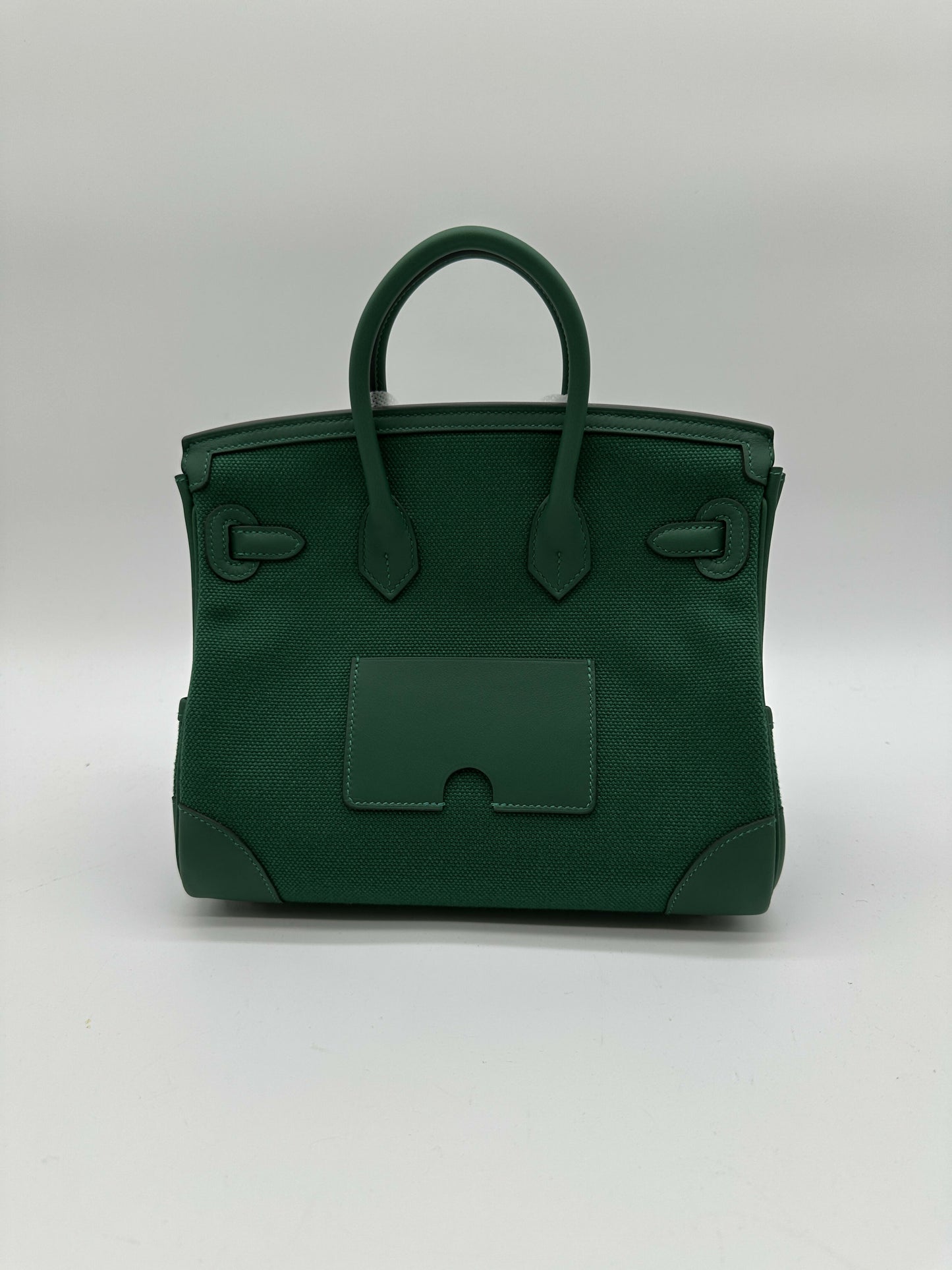 Hermes Birkin 25 Cargo Toile Goeland/Veau Swift Vert Moyen phw stamp K