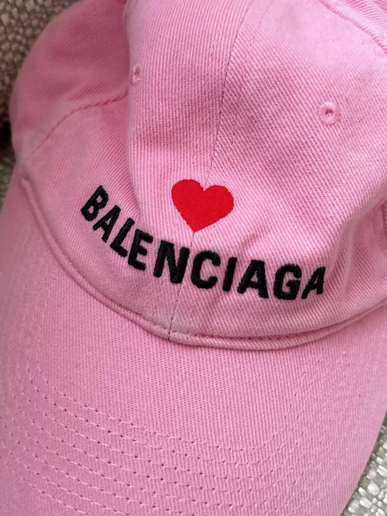 Balenciaga Limited Edition Pink Logo Letter Heart Embroidered Baseball Cap