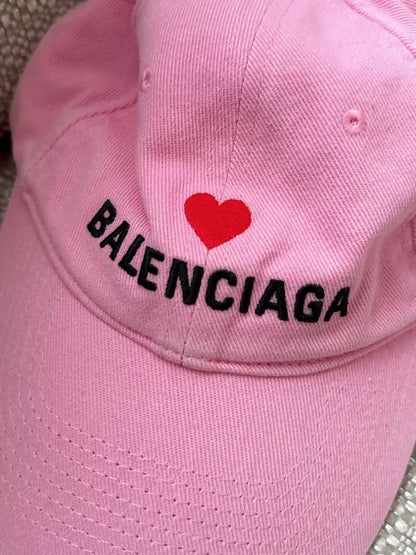 Balenciaga Limited Edition Pink Logo Letter Heart Embroidered Baseball Cap