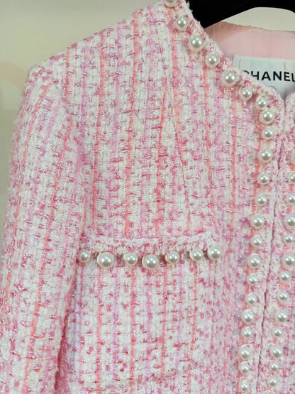 Chanel 25p Pink tweed Pearl Jacket
